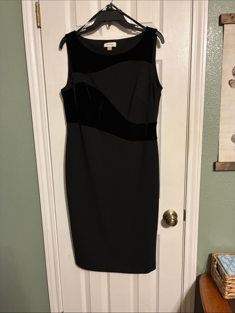 Calvin Klein Black Velvet-Accent Midi Sheath Dress